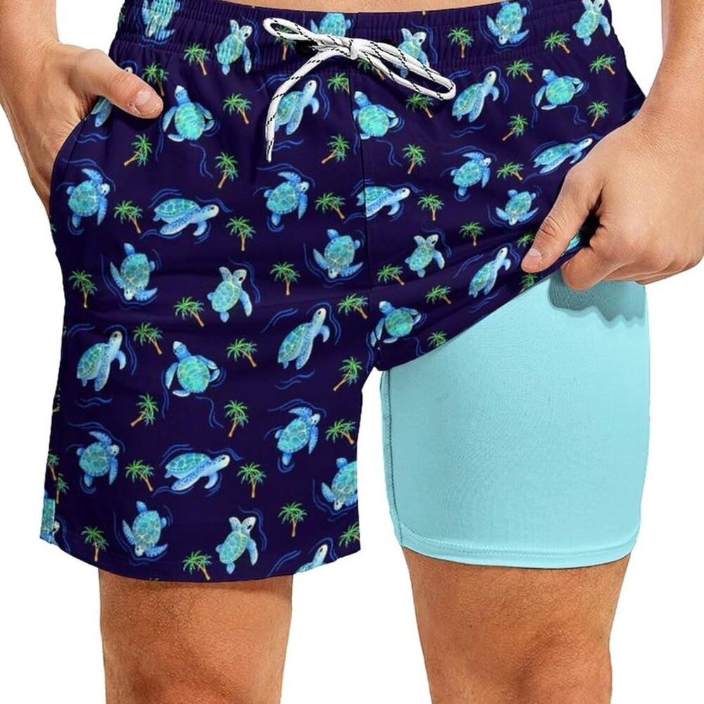 Funny Men's Swim Trunks with Compression Liner 5'' Inseam Quick Dry Beach Shorts